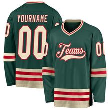 Load image into Gallery viewer, Custom Green Cream-Red Hockey Jersey