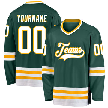 Custom Green White-Gold Hockey Jersey