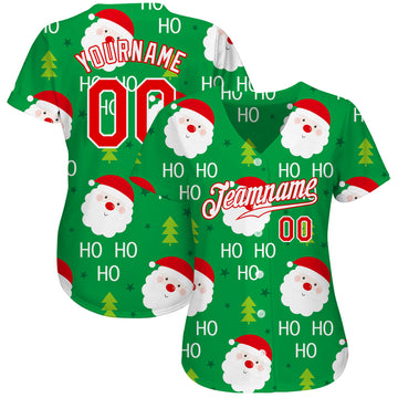 Custom Green Red-White Christmas 3D Authentic Baseball Jersey