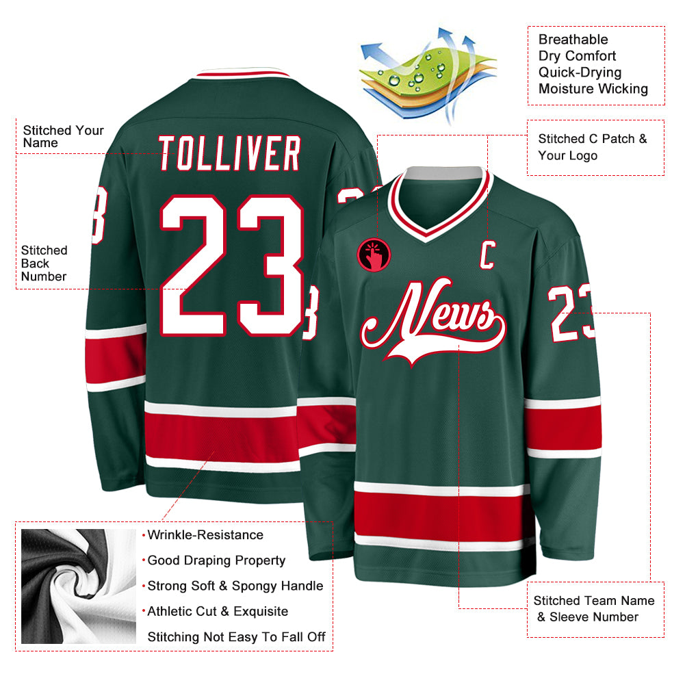 Custom Hockey Jersey Red Green-White