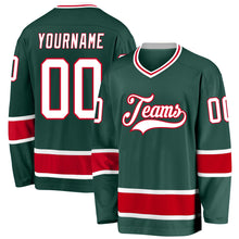 Laden Sie das Bild in den Galerie-Viewer, Custom Green White-Red Hockey Jersey