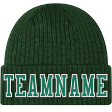 Charger l'image dans la galerie, Custom Green Kelly Green-White Stitched Cuffed Knit Hat