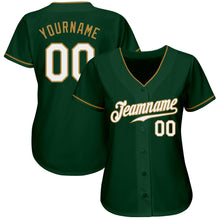 Load image into Gallery viewer, Custom Green White-Old Gold Authentic Baseball Jersey
