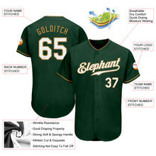 Load image into Gallery viewer, Custom Green White-Old Gold Authentic Baseball Jersey
