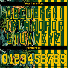 Load image into Gallery viewer, Custom Green Gold-Black 3D Pattern Design Leopards And Tropical Palm Leaves Authentic Baseball Jersey