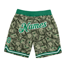 Load image into Gallery viewer, Custom Green Kelly Green-White 3D Pattern Design Dollar Authentic Basketball Shorts