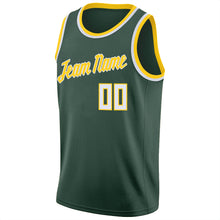 Load image into Gallery viewer, Custom Hunter Green White-Gold Round Neck Rib-Knit Basketball Jersey