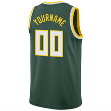 Load image into Gallery viewer, Custom Hunter Green White-Gold Round Neck Rib-Knit Basketball Jersey