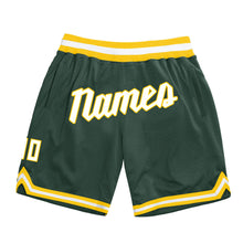 Загрузить изображение в средство просмотра галереи, Custom Hunter Green White-Gold Authentic Throwback Basketball Shorts