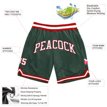 Laden Sie das Bild in den Galerie-Viewer, Custom Hunter Green White-Red Authentic Throwback Basketball Shorts