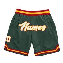 Laden Sie das Bild in den Galerie-Viewer, Custom Hunter Green White-Red Authentic Throwback Basketball Shorts