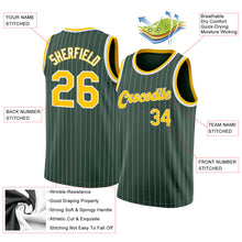 Load image into Gallery viewer, Custom Hunter Green White Pinstripe Gold-White Authentic Basketball Jersey