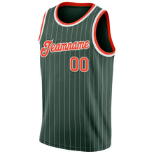 Load image into Gallery viewer, Custom Hunter Green White Pinstripe Orange-White Authentic Basketball Jersey