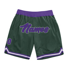 Laden Sie das Bild in den Galerie-Viewer, Custom Hunter Green Purple-Gray Authentic Throwback Basketball Shorts