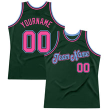 Load image into Gallery viewer, Custom Hunter Green Pink-Light Blue Authentic Throwback Basketball Jersey
