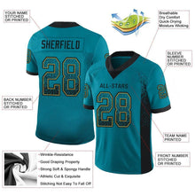 Load image into Gallery viewer, Custom Teal Black-Old Gold Drift Fashion Football Jersey