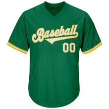 Загрузить изображение в средство просмотра галереи, Custom Kelly Green White-Gold Authentic Throwback Rib-Knit Baseball Jersey Shirt