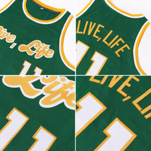 Load image into Gallery viewer, Custom Kelly Green White-Gold Round Neck Rib-Knit Basketball Jersey