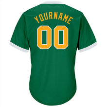 Load image into Gallery viewer, Custom Kelly Green Gold-White Authentic Throwback Rib-Knit Baseball Jersey Shirt