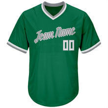 Загрузить изображение в средство просмотра галереи, Custom Kelly Green White-Gray Authentic Throwback Rib-Knit Baseball Jersey Shirt