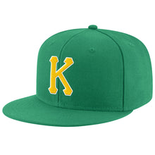 Load image into Gallery viewer, Custom Kelly Green Gold-White Stitched Adjustable Snapback Hat