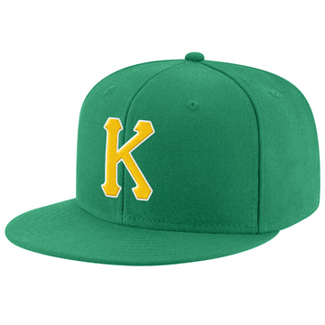 Custom Kelly Green Gold-White Stitched Adjustable Snapback Hat