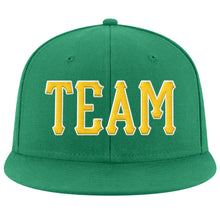 Load image into Gallery viewer, Custom Kelly Green Gold-White Stitched Adjustable Snapback Hat