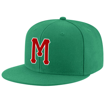 Custom Kelly Green Red-White Stitched Adjustable Snapback Hat