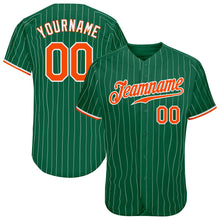 Load image into Gallery viewer, Custom Kelly Green White Pinstripe Orange-White Authentic Baseball Jersey