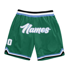 Load image into Gallery viewer, Custom Kelly Green White-Light Blue Authentic Throwback Basketball Shorts