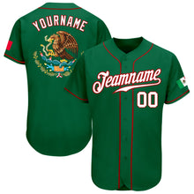 Load image into Gallery viewer, Custom Kelly Green White-Red Authentic Mexican Flag Fashion Baseball Jersey