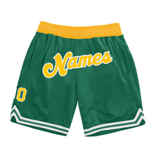 Load image into Gallery viewer, Custom Kelly Green Gold-White Authentic Throwback Basketball Shorts