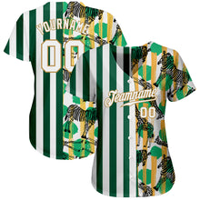 Загрузить изображение в средство просмотра галереи, Custom Kelly Green White-Old Gold 3D Pattern Design Zebras And Giraffes Authentic Baseball Jersey