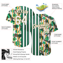 Загрузить изображение в средство просмотра галереи, Custom Kelly Green White-Old Gold 3D Pattern Design Zebras And Giraffes Authentic Baseball Jersey