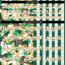 Загрузить изображение в средство просмотра галереи, Custom Kelly Green White-Old Gold 3D Pattern Design Zebras And Giraffes Authentic Baseball Jersey