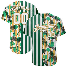 Загрузить изображение в средство просмотра галереи, Custom Kelly Green White-Old Gold 3D Pattern Design Zebras And Giraffes Authentic Baseball Jersey