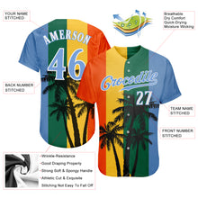 Load image into Gallery viewer, Custom Kelly Green Light Blue-White 3D Pattern Design Coconut Trees Authentic Baseball Jersey