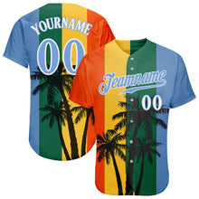 Load image into Gallery viewer, Custom Kelly Green Light Blue-White 3D Pattern Design Coconut Trees Authentic Baseball Jersey
