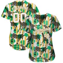 Charger l'image dans la galerie, Custom Kelly Green White-Old Gold 3D Pattern Design Zebras And Giraffes Authentic Baseball Jersey
