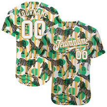 Charger l'image dans la galerie, Custom Kelly Green White-Old Gold 3D Pattern Design Zebras And Giraffes Authentic Baseball Jersey