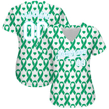 Load image into Gallery viewer, Custom Kelly Green White-Light Blue 3D Pattern Design Breast Cancer Authentic Baseball Jersey
