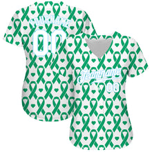 Загрузить изображение в средство просмотра галереи, Custom Kelly Green White-Light Blue 3D Pattern Design Breast Cancer Authentic Baseball Jersey