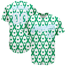 Загрузить изображение в средство просмотра галереи, Custom Kelly Green White-Light Blue 3D Pattern Design Breast Cancer Authentic Baseball Jersey