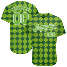 Charger l'image dans la galerie, Custom Kelly Green Neon Green-White 3D Pattern Design Authentic St. Patrick's Day Baseball Jersey