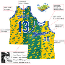 Load image into Gallery viewer, Custom Kelly Green Royal-Gold 3D Pattern Hawaii Palm Trees Authentic Basketball Jersey
