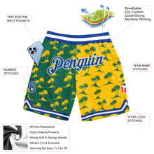 Laden Sie das Bild in den Galerie-Viewer, Custom Kelly Green Royal-Gold 3D Pattern Design Palm Trees Authentic Basketball Shorts