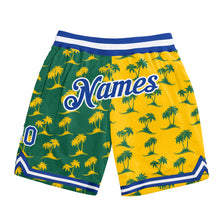 Laden Sie das Bild in den Galerie-Viewer, Custom Kelly Green Royal-Gold 3D Pattern Design Palm Trees Authentic Basketball Shorts
