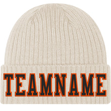 Загрузить изображение в средство просмотра галереи, Custom City Cream Black-Orange Stitched Cuffed Knit Hat