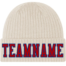 Laden Sie das Bild in den Galerie-Viewer, Custom City Cream Red-Royal Stitched Cuffed Knit Hat