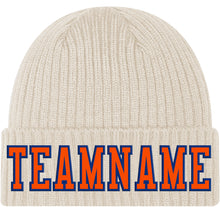 Laden Sie das Bild in den Galerie-Viewer, Custom City Cream Orange-Royal Stitched Cuffed Knit Hat
